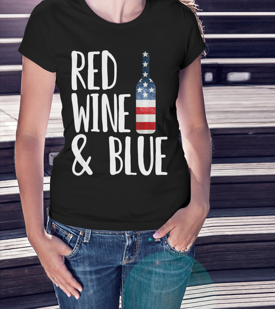 Red Wine And Blue Bottle USA Flag T-Shirt