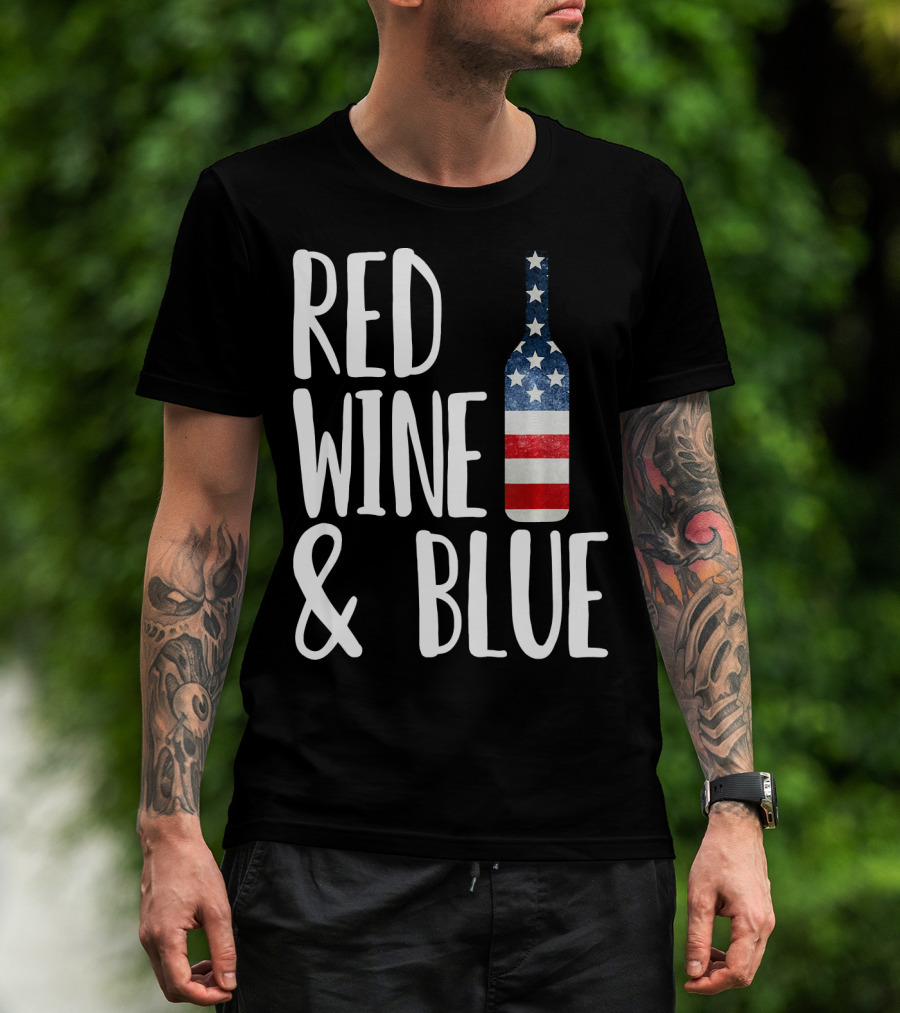 Red Wine And Blue Bottle USA Flag T-Shirt