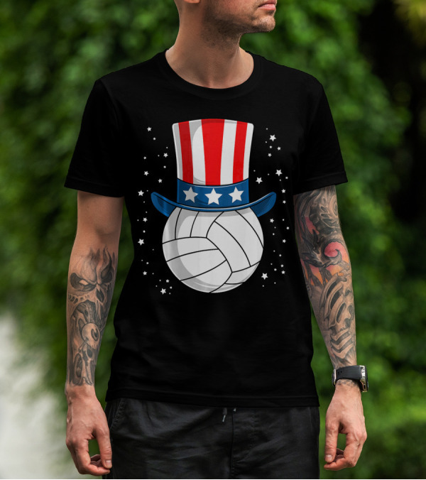 Volleyball Uncle Sam Hat American Flag Stars T-Shirt