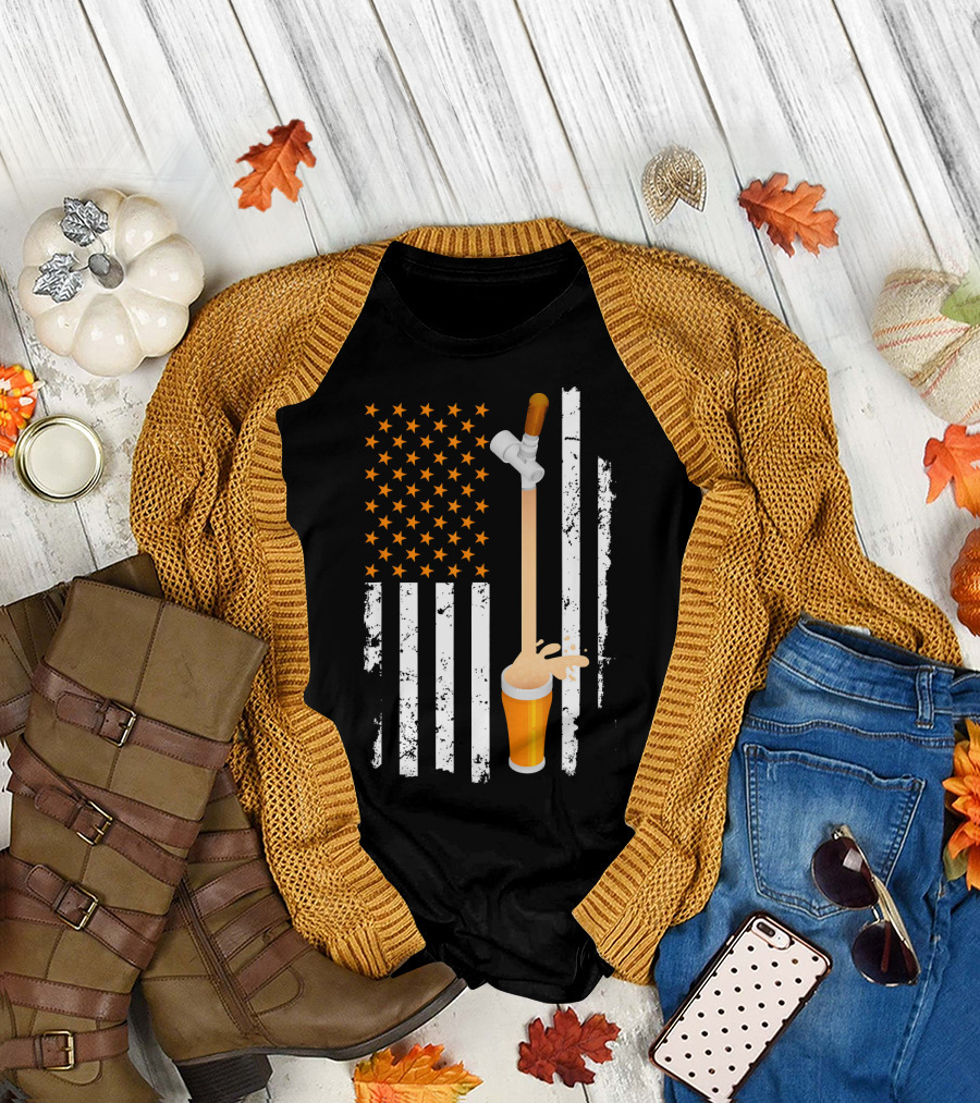USA American Flag Craft Beer Pouring Tap 4th of July T-Shirt