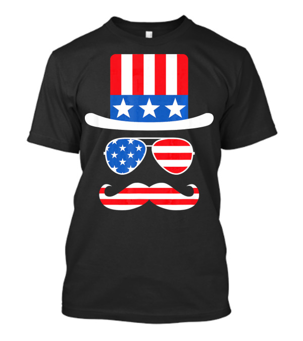 4th Of July Hat Glasses Mustache Funny U USA Flag Stars Stripes T-Shirt