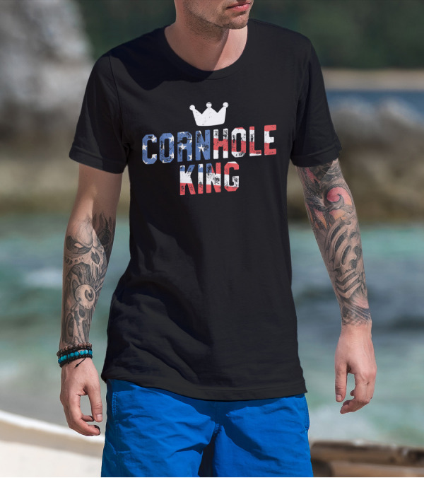 Cornhole King Patriotic American Theme With Crown T-Shirt