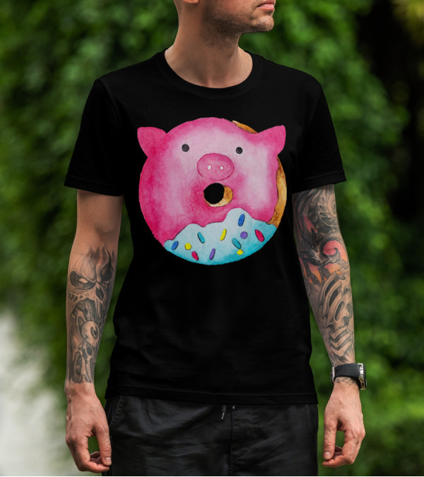 Donut Pig Watercolor Pink Frosting Sprinkles T-Shirt