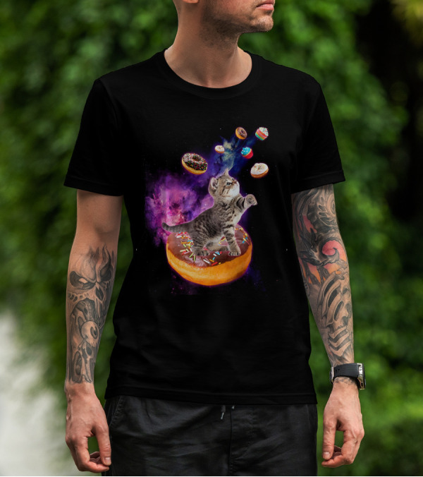Abyssinian Cat Floating In Space With Donuts Kit T-Shirt