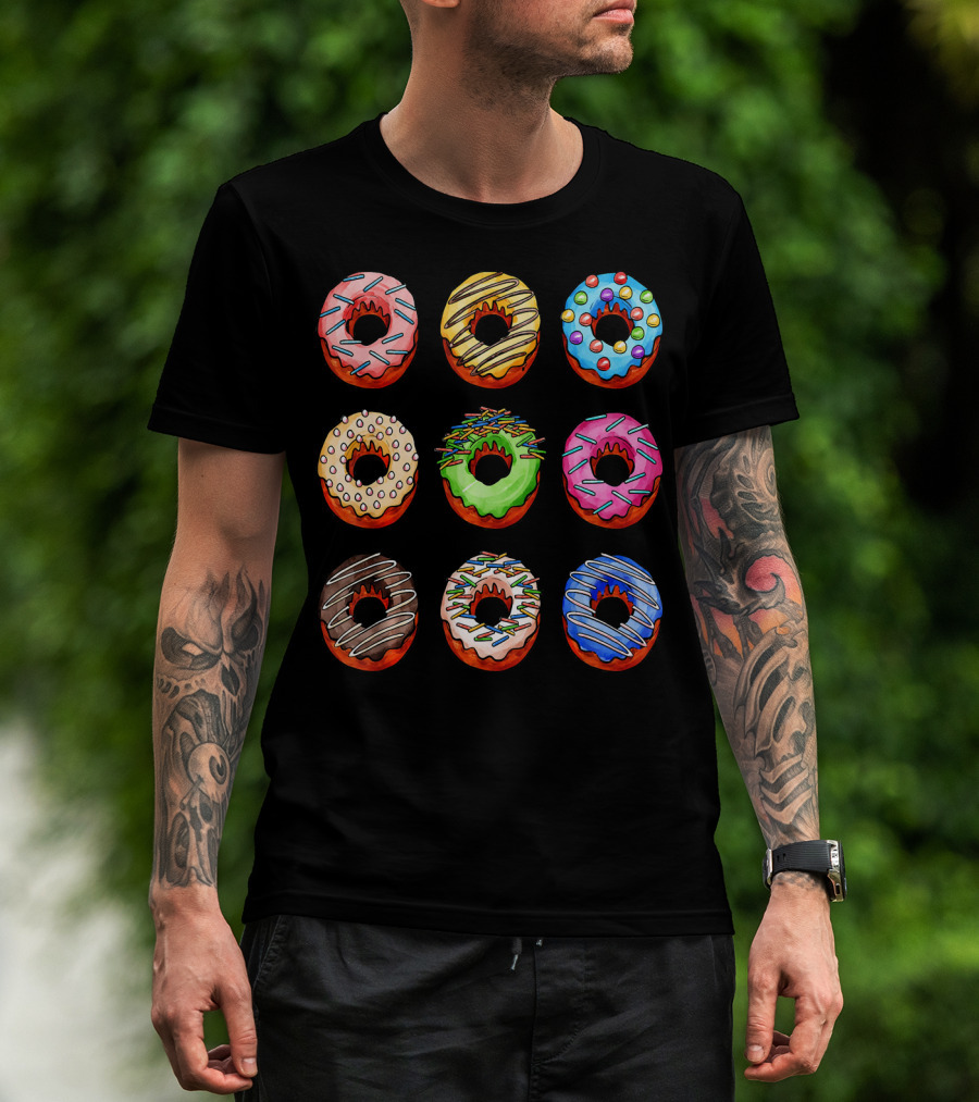 Funny Tasty Big Pack Donuts Bakery Multicolor Desserts T-Shirt