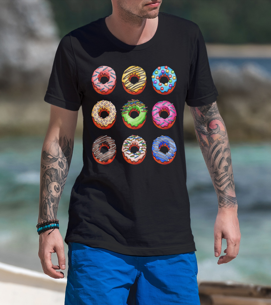 Funny Tasty Big Pack Donuts Bakery Multicolor Desserts T-Shirt