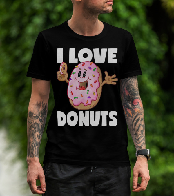 I Love Donuts Funny Vintage Baked Fried Pink Frosted Sprinkles T-Shirt
