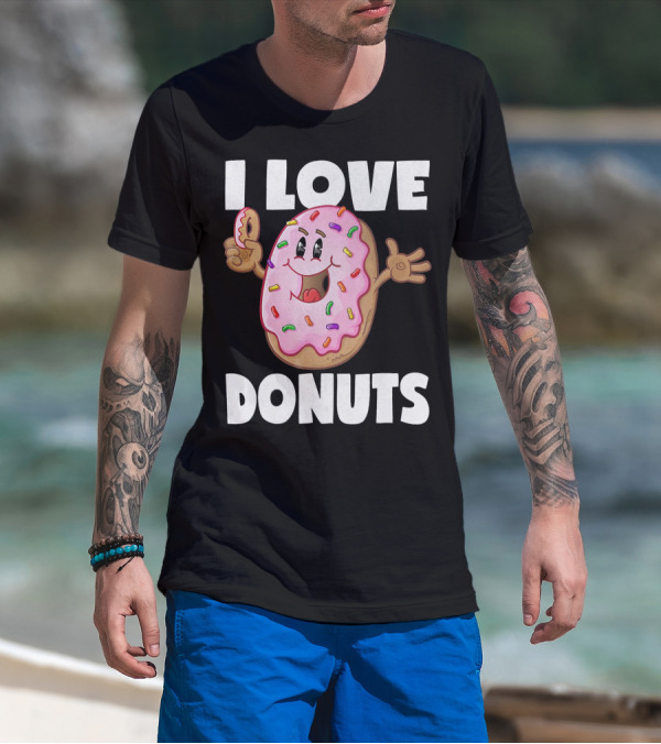 I Love Donuts Funny Vintage Baked Fried Pink Frosted Sprinkles T-Shirt
