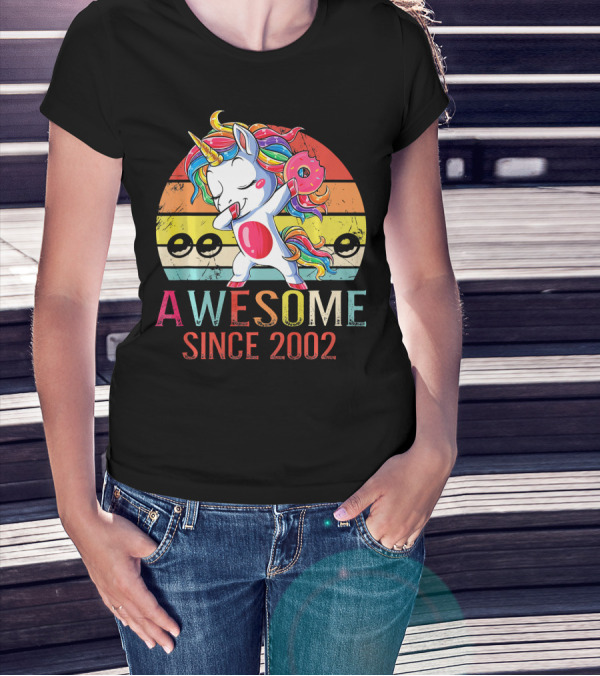 Awesome Unicorn Dabbing Donut Since 2002 T-Shirt