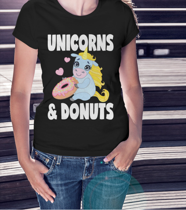 Unicorns And Donuts Cute Vintage Donuts Hearts T-Shirt