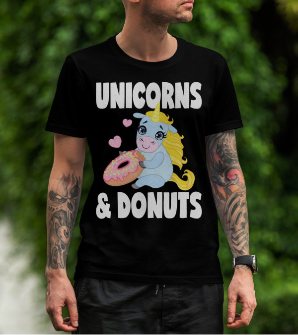 Unicorns And Donuts Cute Vintage Donuts Hearts T-Shirt