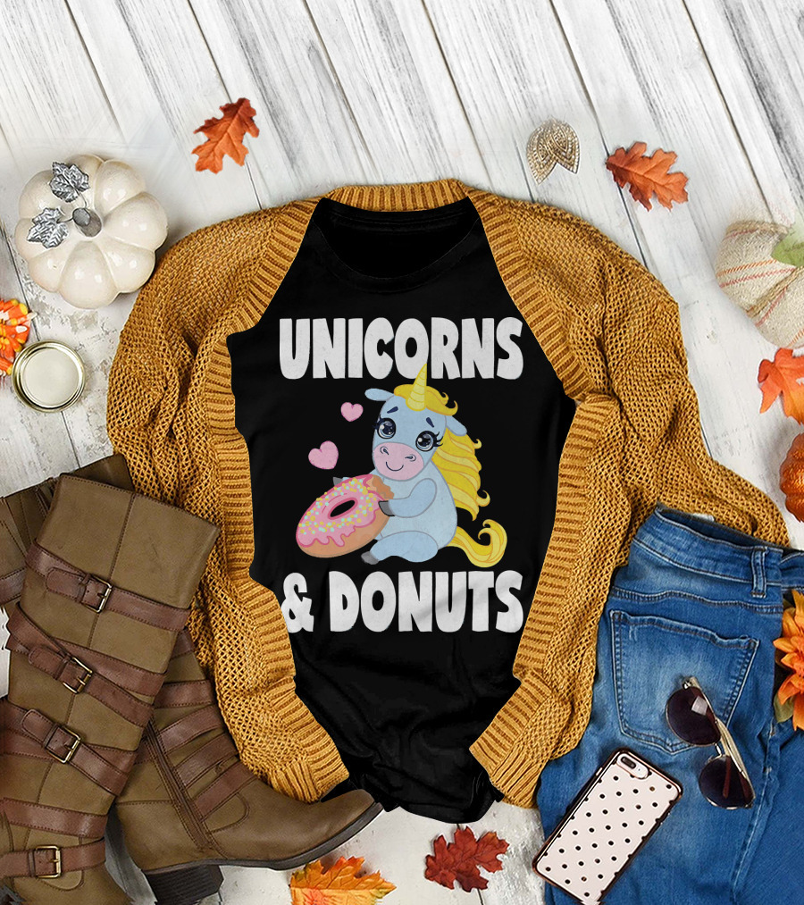 Unicorns and Donuts Cute Vintage Donuts Hearts T-Shirt