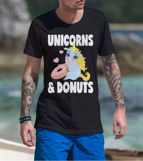 Unicorns And Donuts Cute Vintage Donuts Hearts T-Shirt
