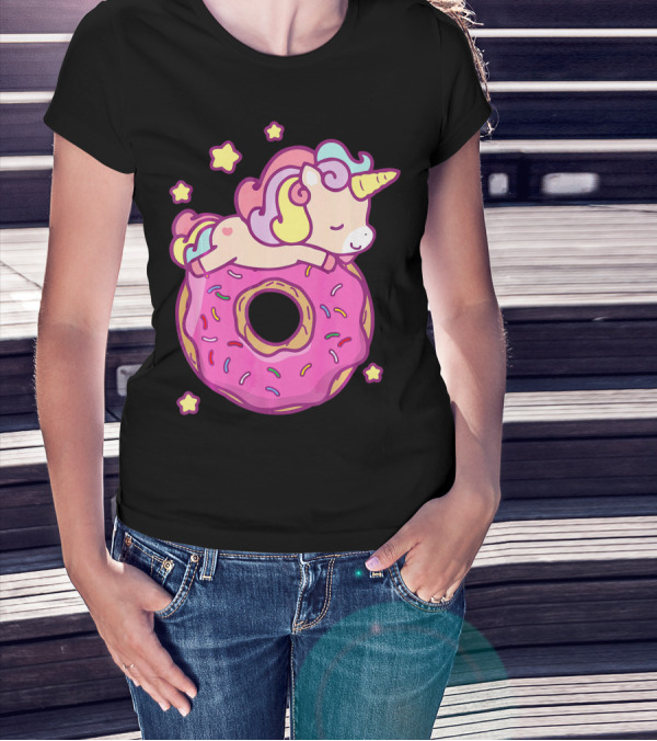 Cute Unicorn Donut Girls Kids Donut Day Sleepy Starry Sprinkle Delight T-Shirt