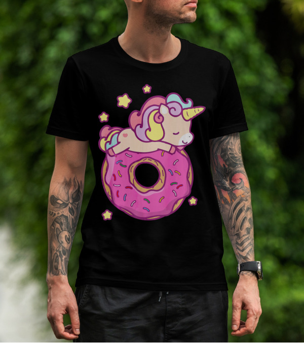 Cute Unicorn Donut Girls Kids Donut Day Sleepy Starry Sprinkle Delight T-Shirt