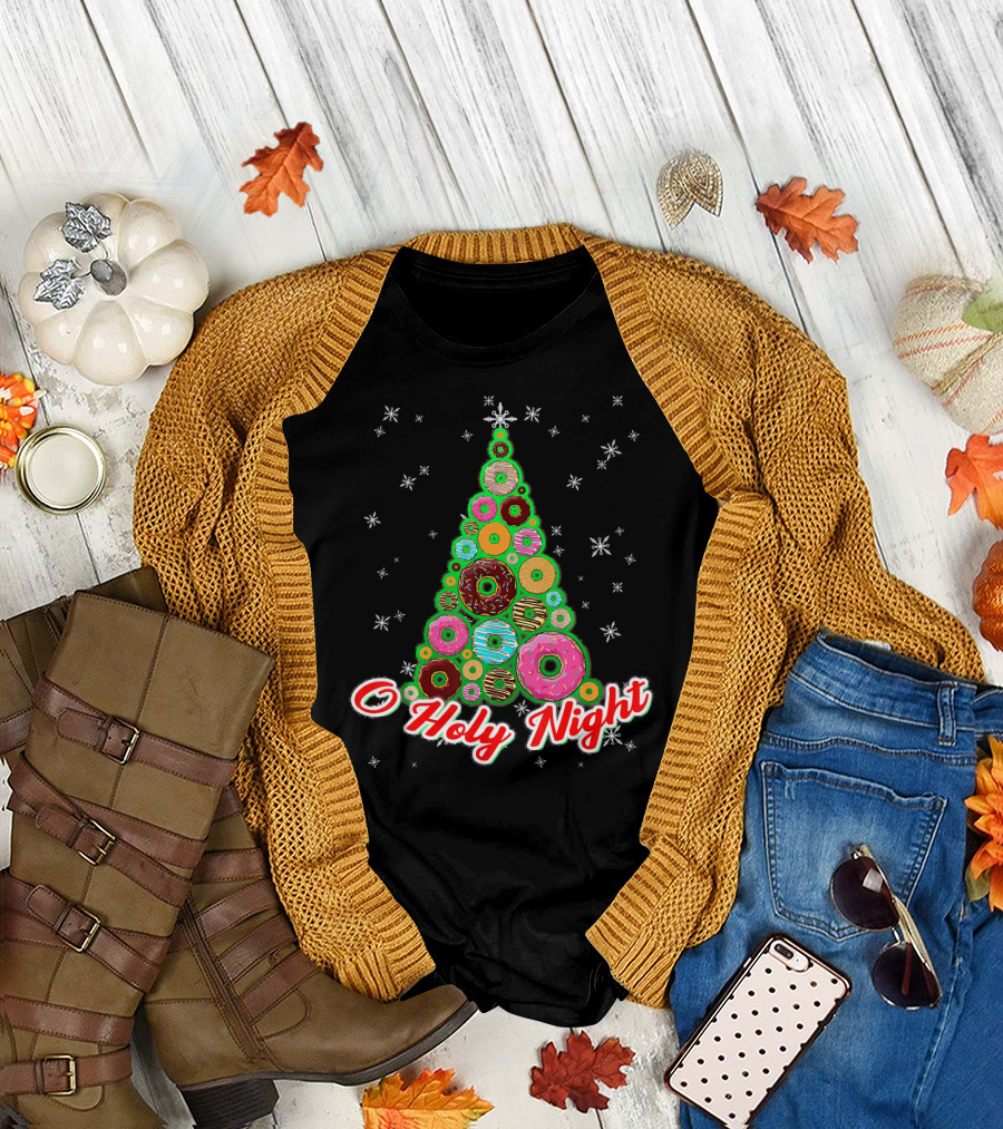 O Holy Night Donut Christmas Tree With Snowflakes T-Shirt