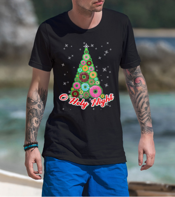 O Holy Night Donut Christmas Tree With Snowflakes T-Shirt