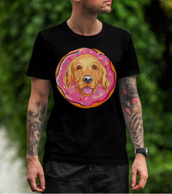 Funny Golden Retriever Donut Dog Face T-Shirt