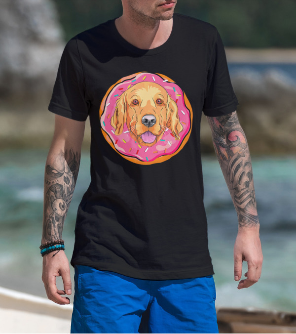 Funny Golden Retriever Donut Dog Face T-Shirt