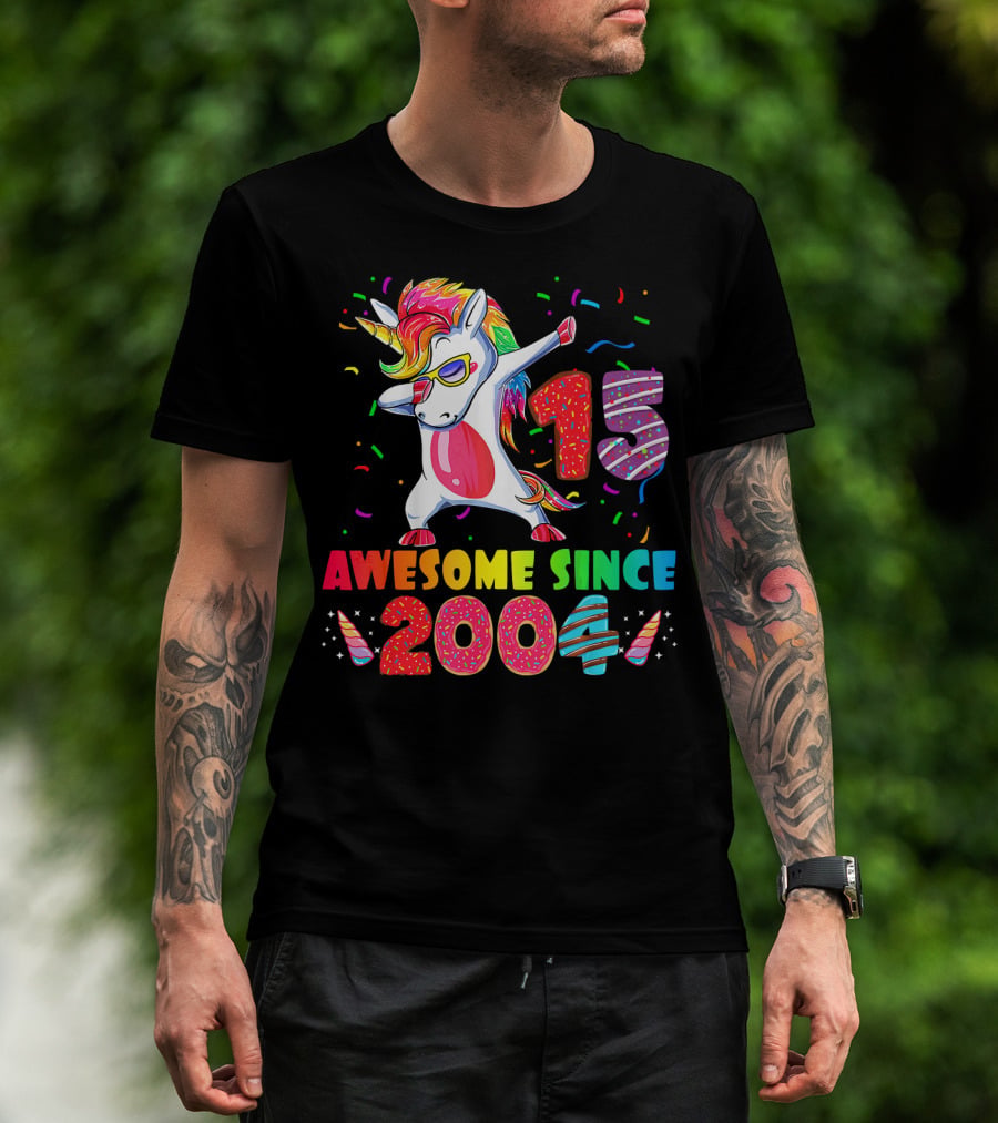 15 Awesome Dabbing Unicorn Donut Birthday 2004 T-Shirt