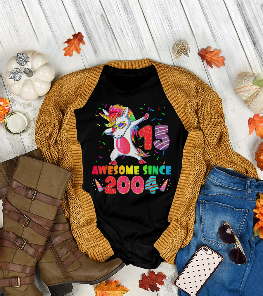 15 Awesome Dabbing Unicorn Donut Birthday 2004 T-Shirt