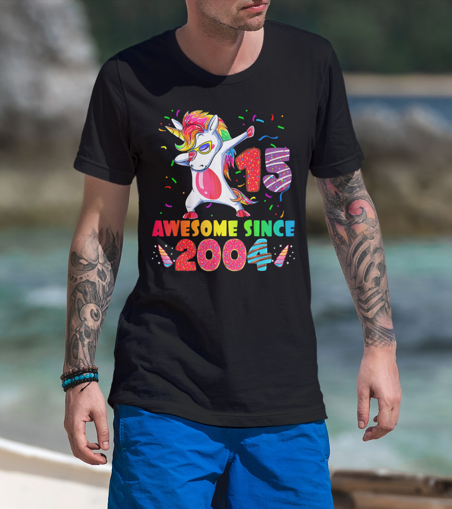15 Awesome Dabbing Unicorn Donut Birthday 2004 T-Shirt