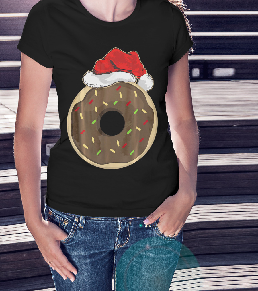 Santa Hat Donut Lover Christmas Treat T-Shirt
