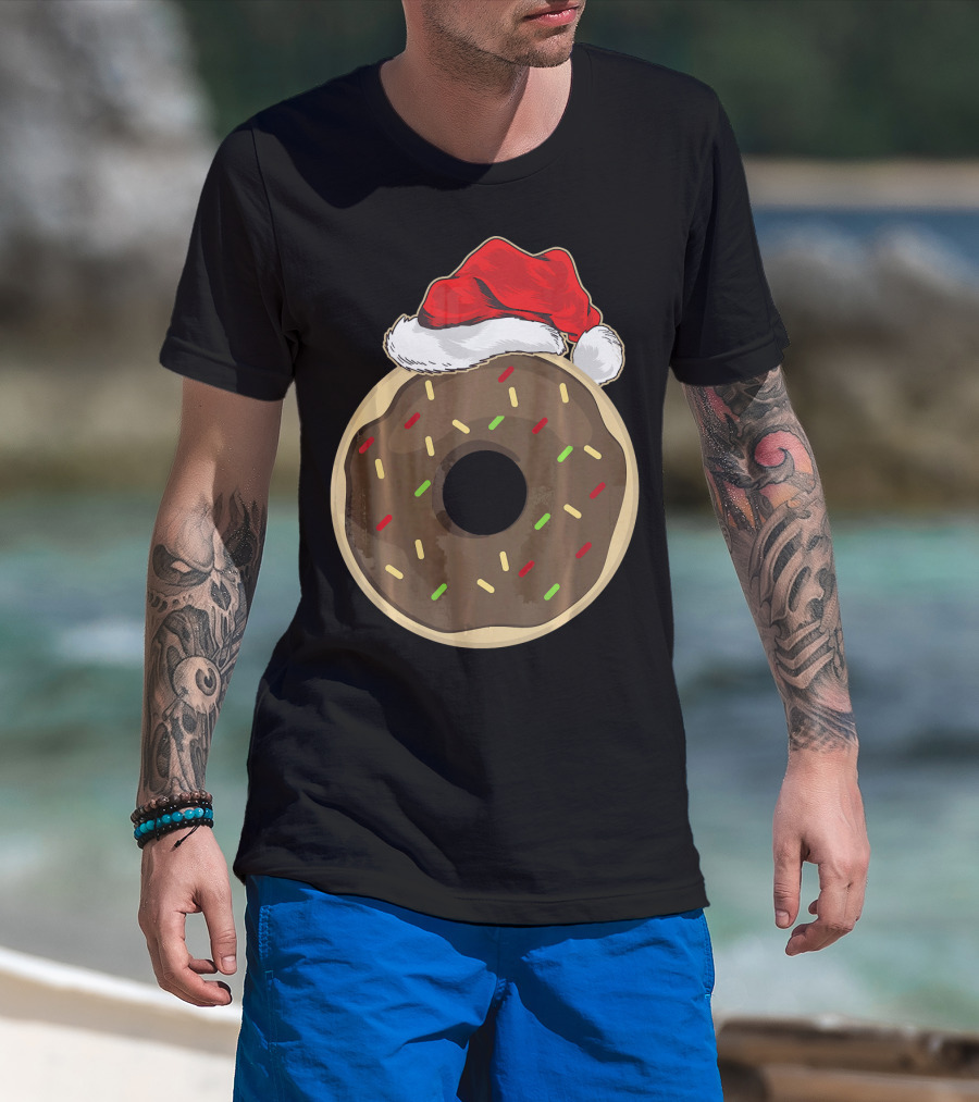 Santa Hat Donut Lover Christmas Treat T-Shirt