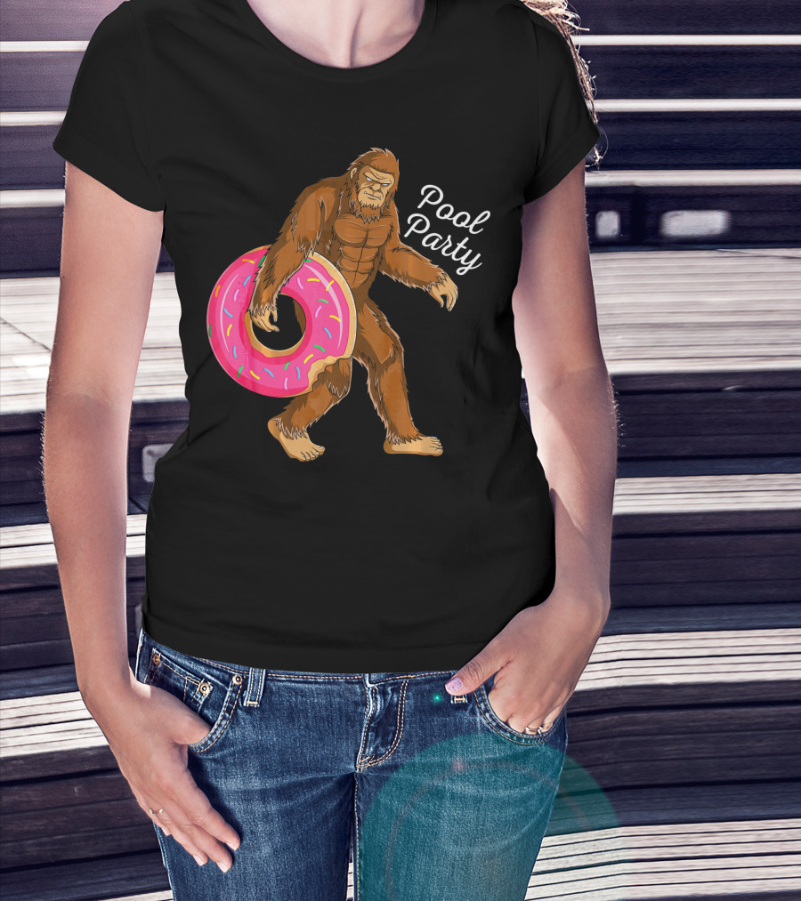 Pool Party Bigfoot Sasquatch With Donut Floaty T-Shirt