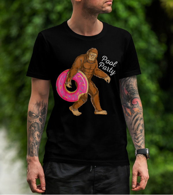 Pool Party Bigfoot Sasquatch With Donut Floaty T-Shirt
