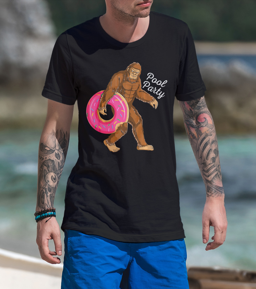 Pool Party Bigfoot Sasquatch With Donut Floaty T-Shirt