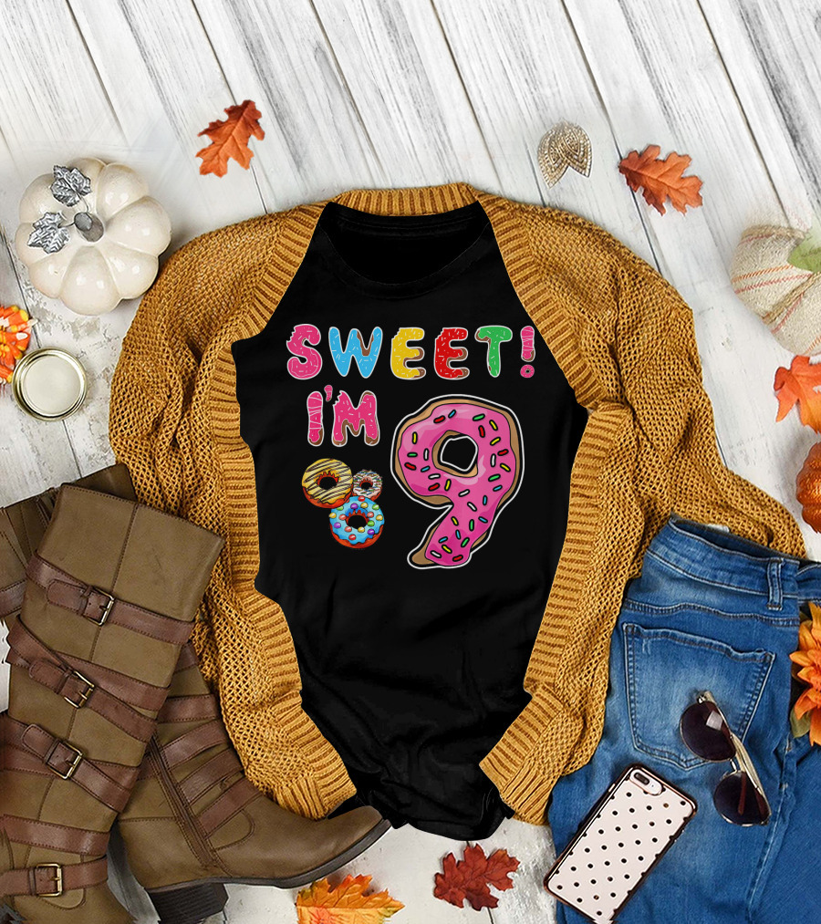 Sweet I'm 9 with Colorful Donuts T-Shirt