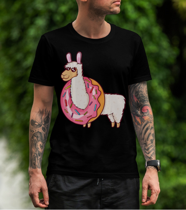 Cute Llama In A Sprinkled Donut Hole Alpaca T-Shirt