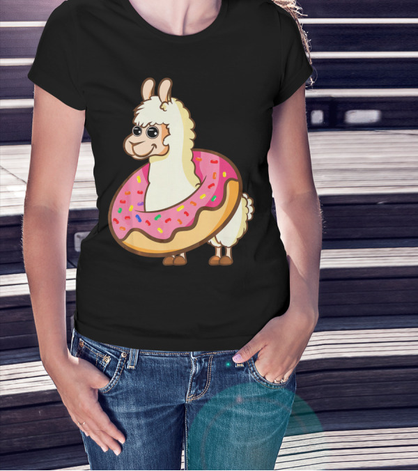 Cute Funny Llama With Sprinkled Donut Tube T-Shirt