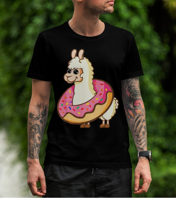Cute Funny Llama With Sprinkled Donut Tube T-Shirt
