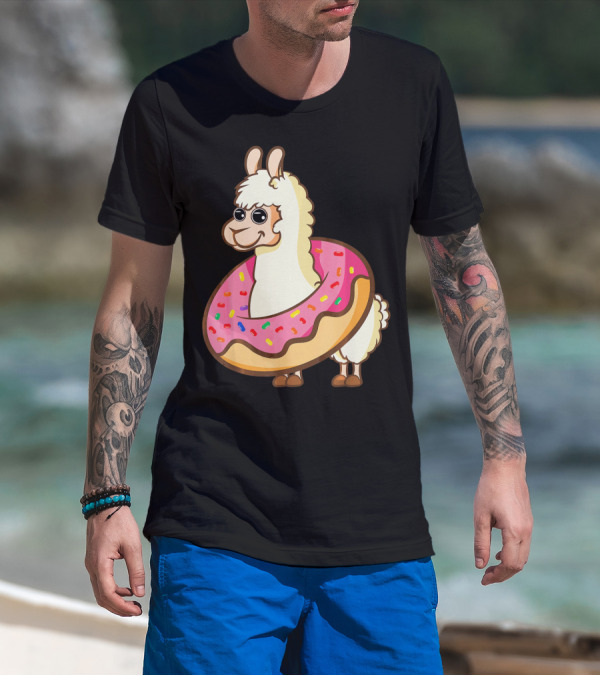 Cute Funny Llama With Sprinkled Donut Tube T-Shirt
