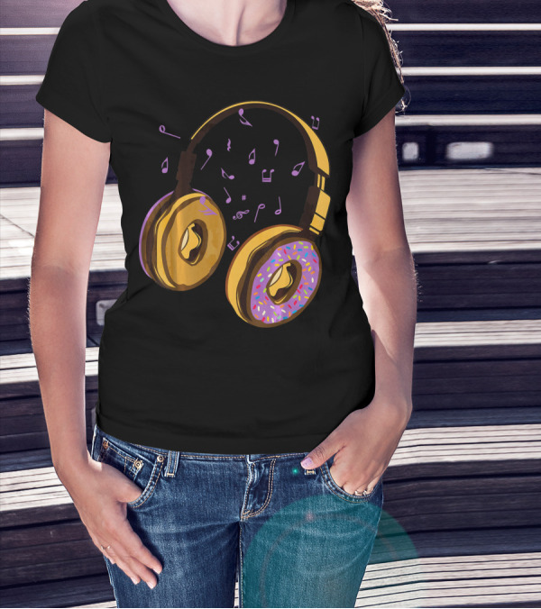 Headphones Donuts With Music Notes Fun T-Shirt