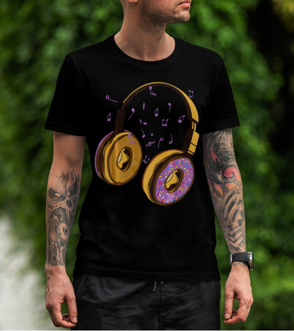 Headphones Donuts With Music Notes Fun T-Shirt
