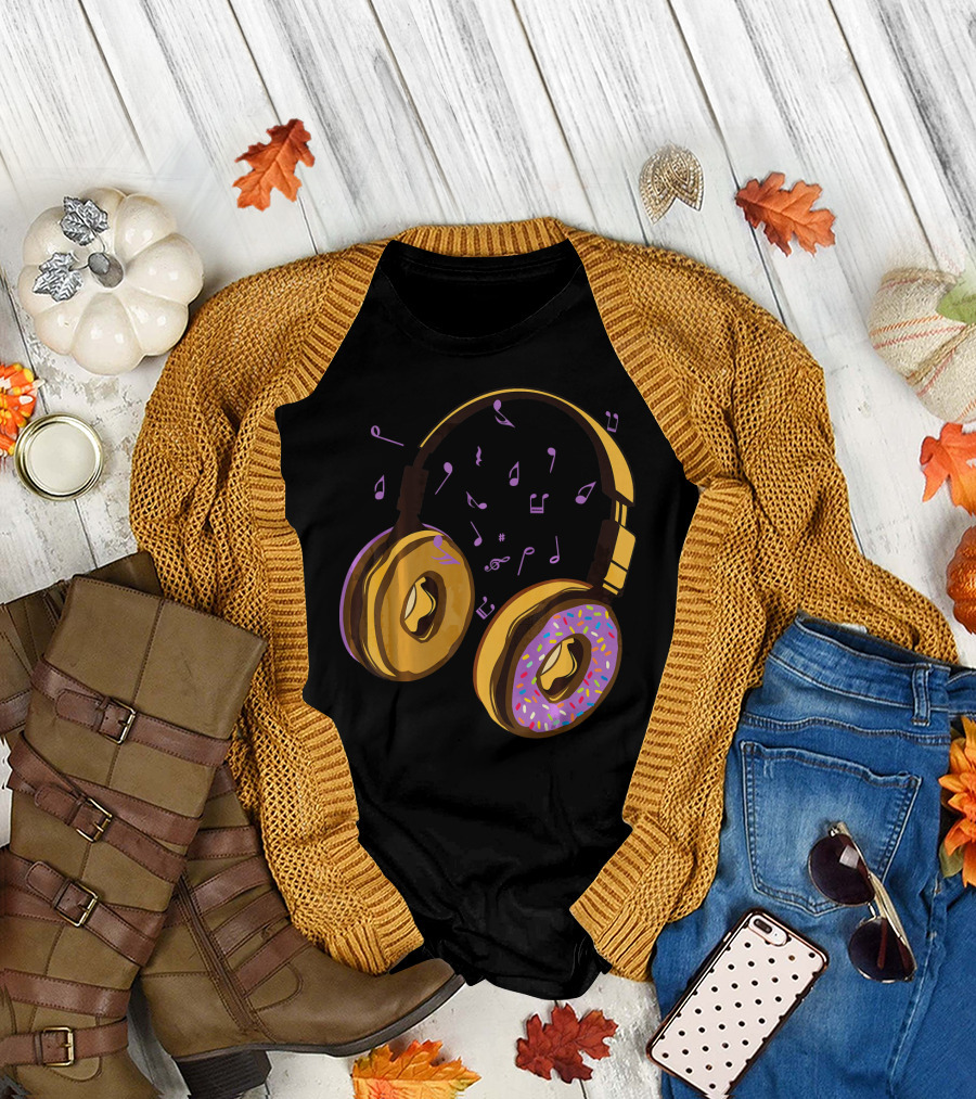 Headphones Donuts with Music Notes Fun T-Shirt
