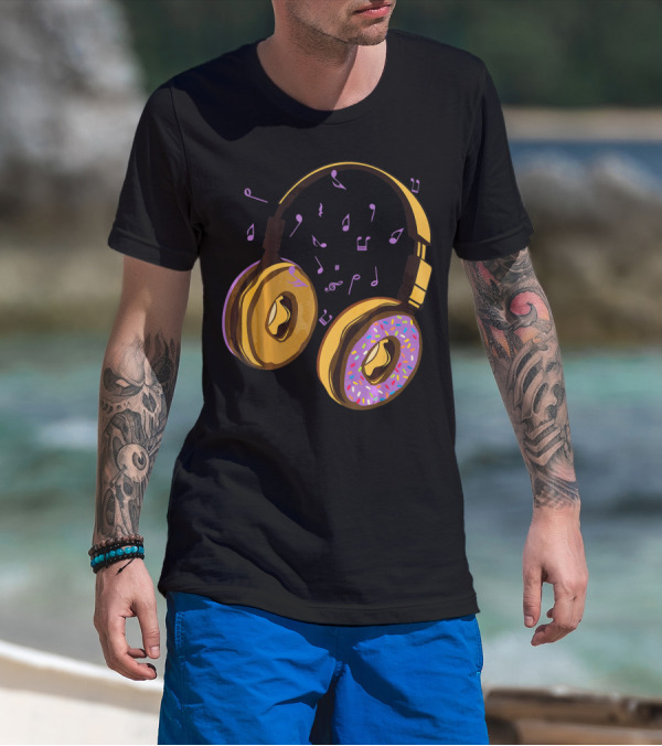 Headphones Donuts With Music Notes Fun T-Shirt