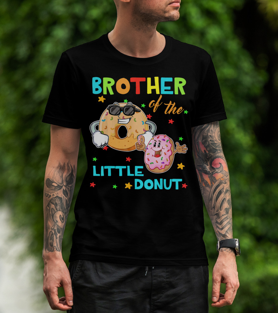 Brother Of The Little Donut With Colorful Stars And Happy Characters T-Shirt