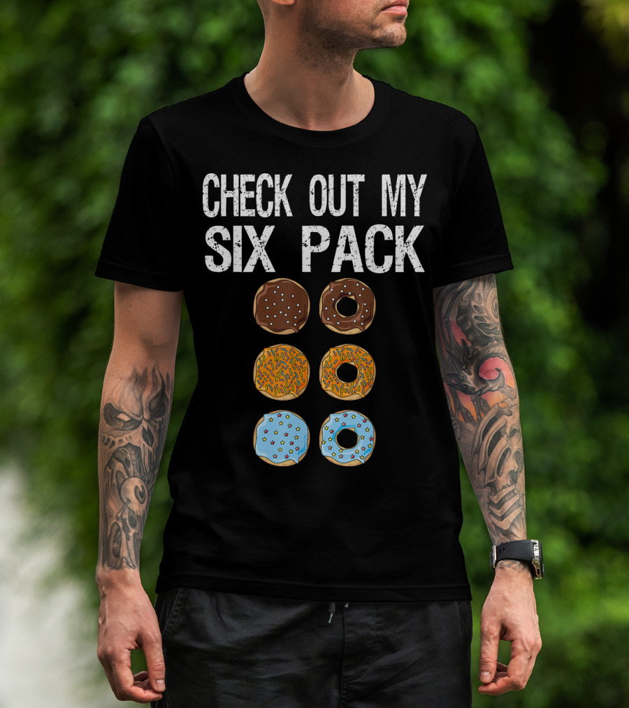 Check Out My Six Pack Donut Brown Chocolate Sprinkles Blue Glazed T-Shirt