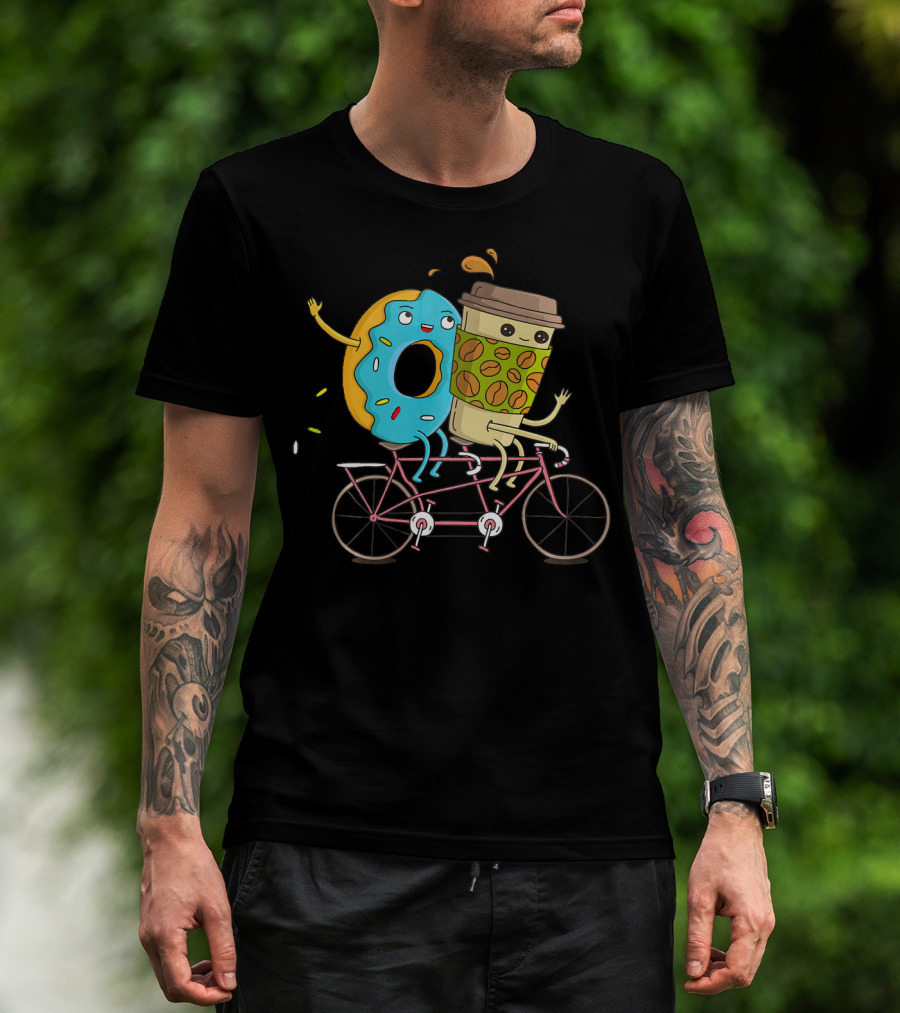 Coffee And Donut Tandem Bicycle Ride Fun T-Shirt