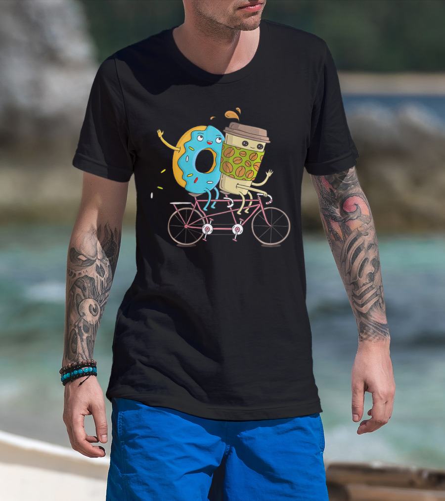 Coffee And Donut Tandem Bicycle Ride Fun T-Shirt