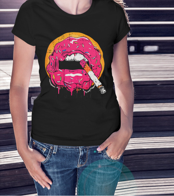 Donut Lips Cigarette Cool Sweet Doughnut T-Shirt