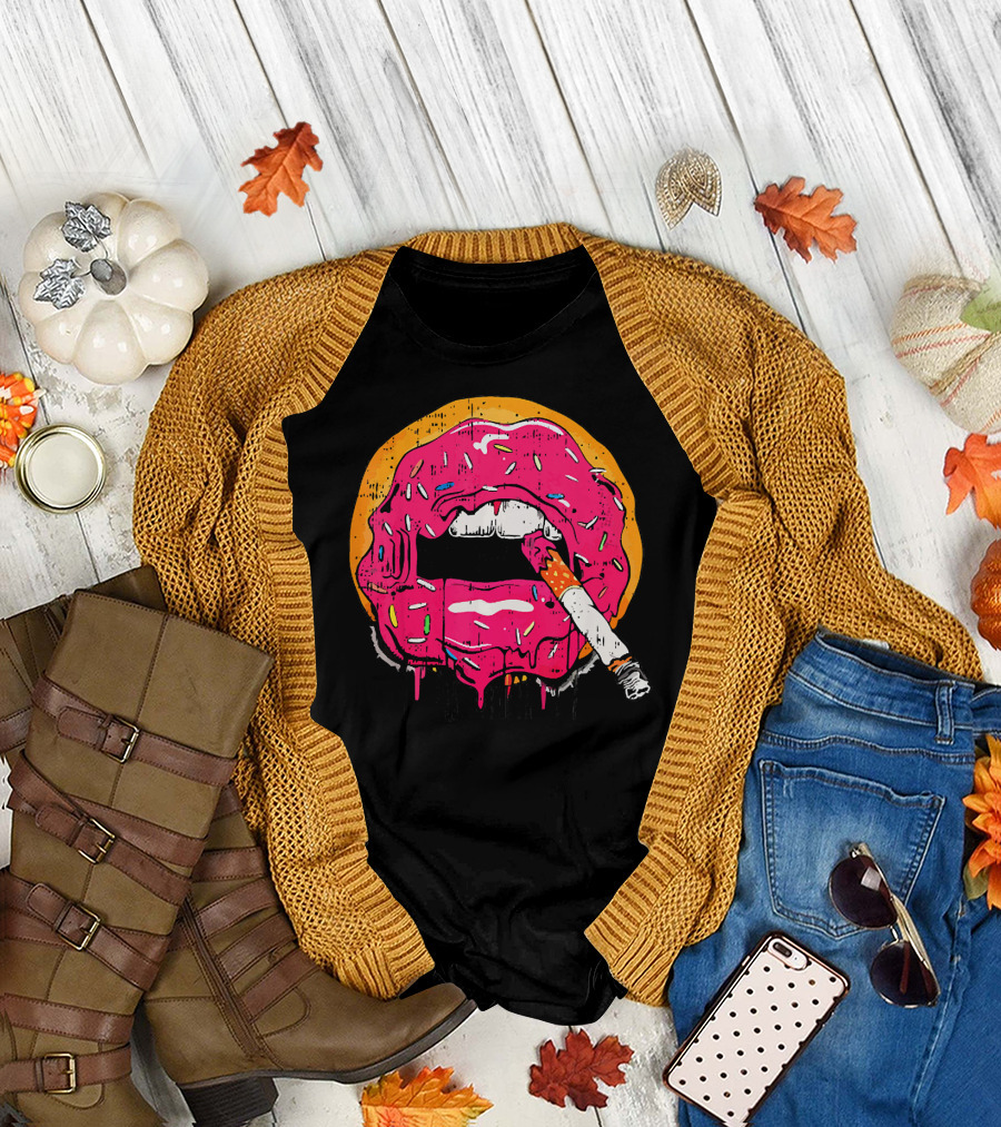 Donut Lips Cigarette Cool Sweet Doughnut T-Shirt