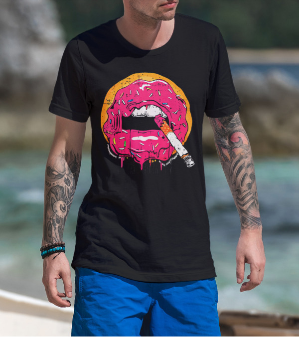 Donut Lips Cigarette Cool Sweet Doughnut T-Shirt