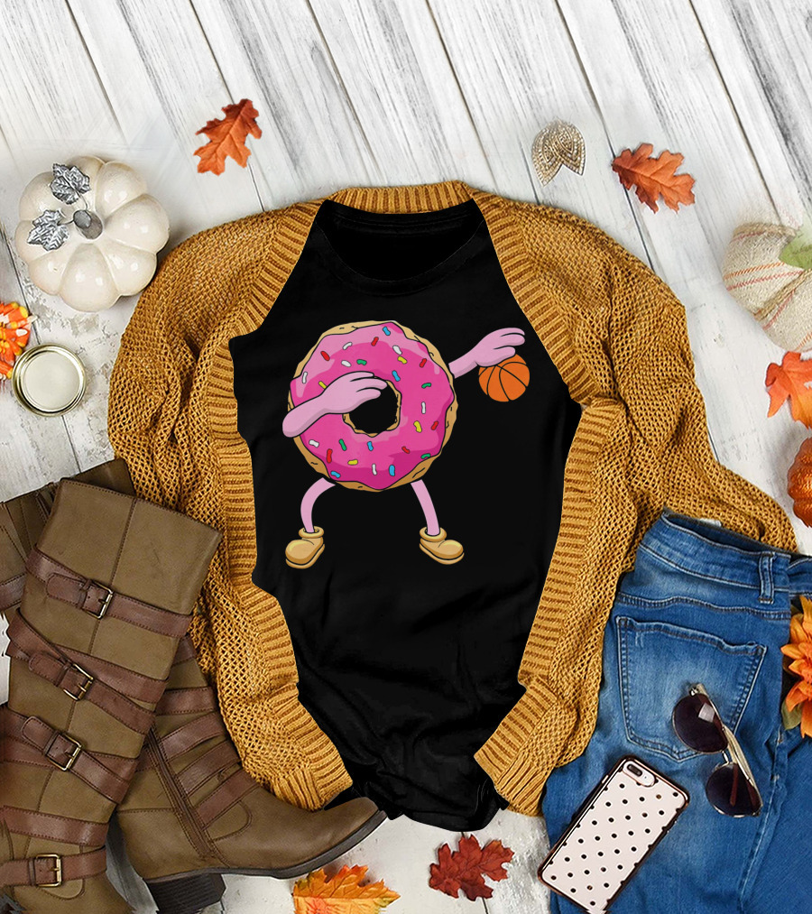 Dabbing Donut Donut Dab Basketball with Sprinkles and Pink Frosting T-Shirt