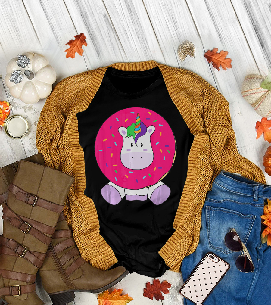 Kawaii Unicorn Donut with Sprinkles Cute Girly T-Shirt