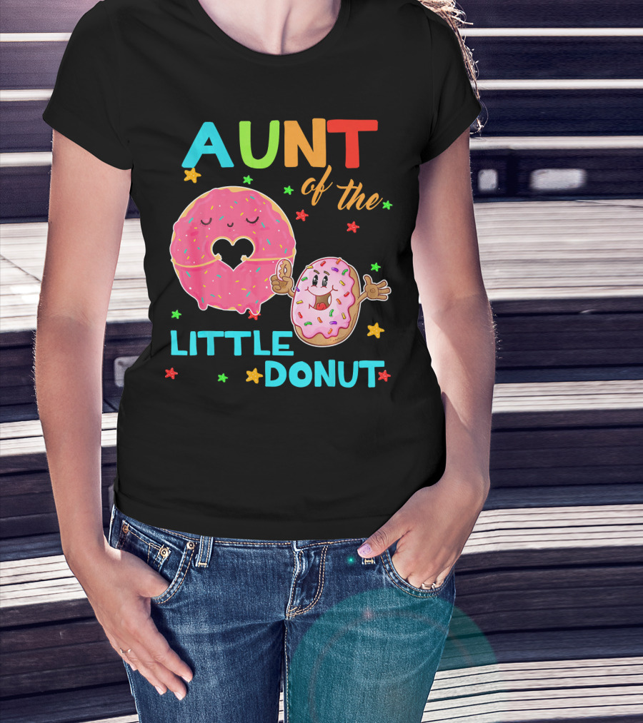 Aunt Of The Little Donut Birthday Colorful Star Sprinkles T-Shirt